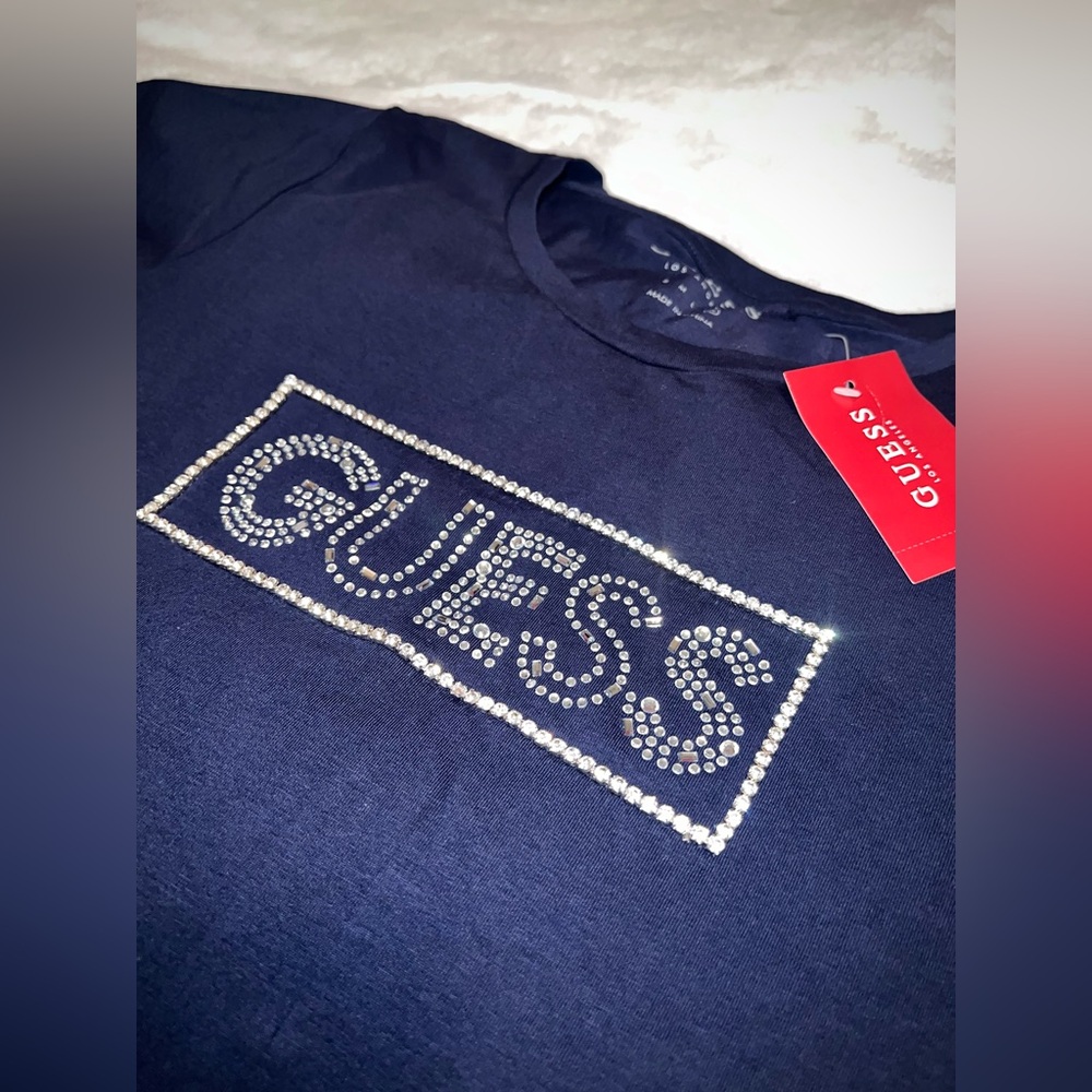 Guess Dark Blue Tee with Rhinestone Logo